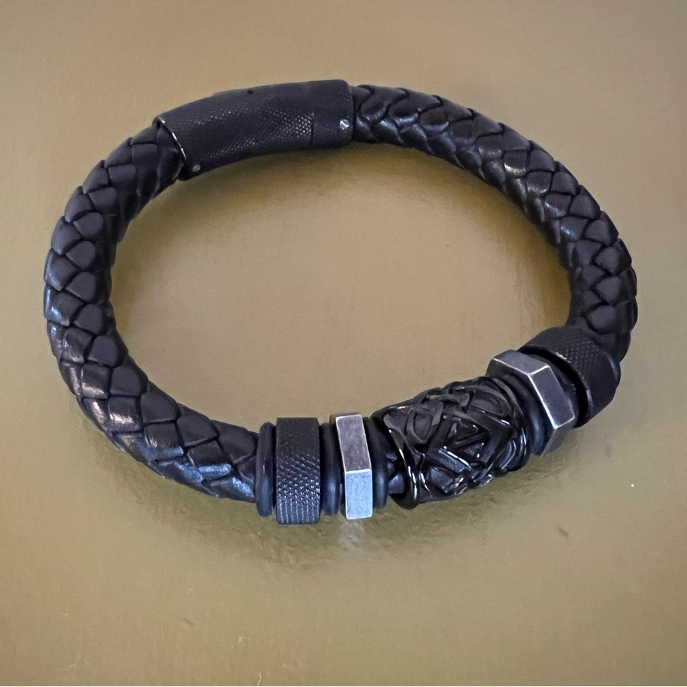 Black Braided Bracelet with Silver Accents